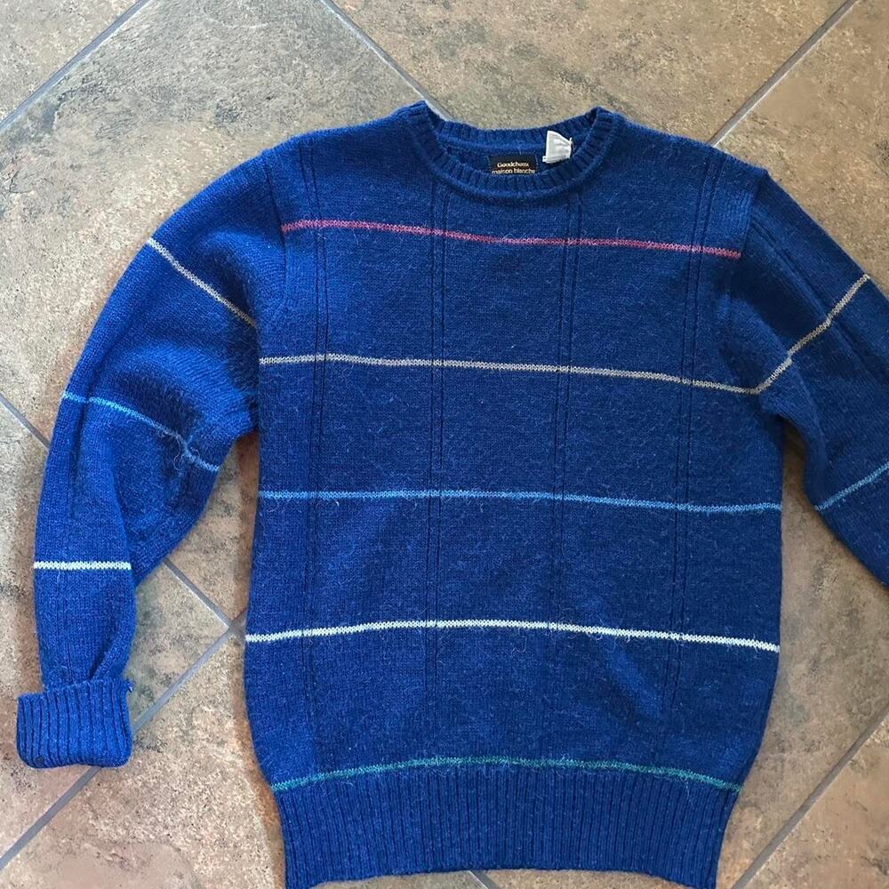 Goudchaux Maison Blanche Unisex Medium Sweater Blue Vintage 80s Striped Knit